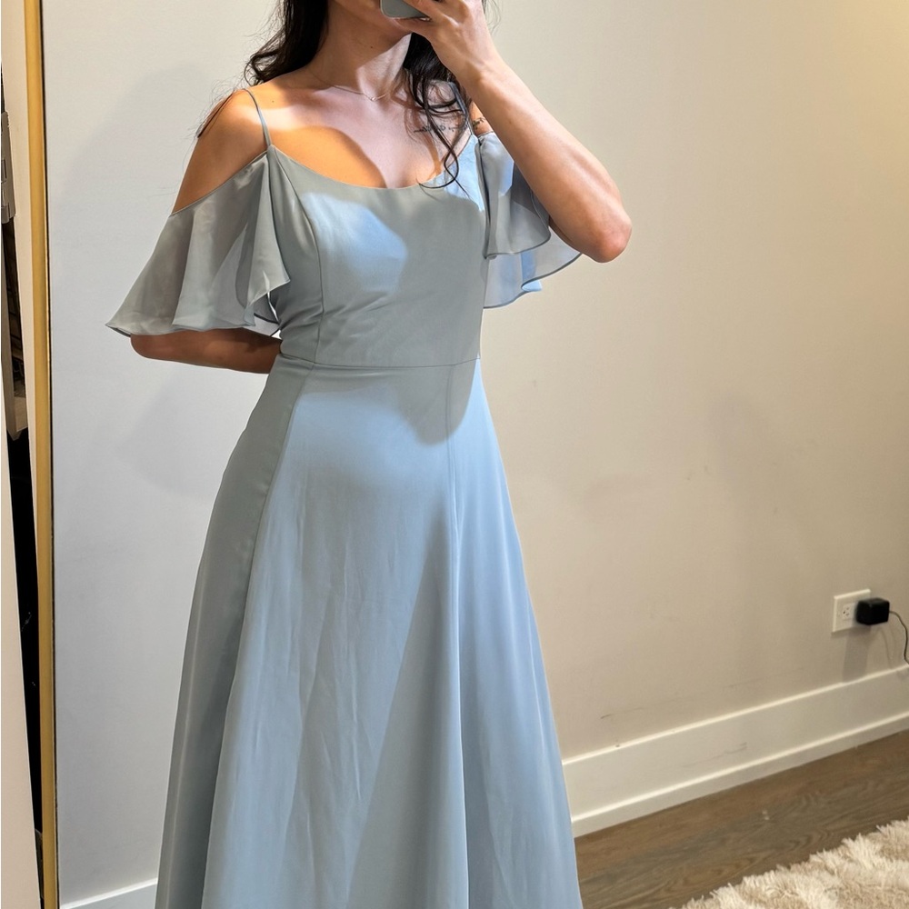 Elegant Dusty Blue Shoulder Dress